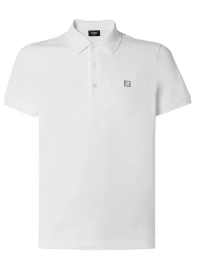 Fendi Regular-fit Short-sleeved Polo Shirt With Button-down Collar In Bianco