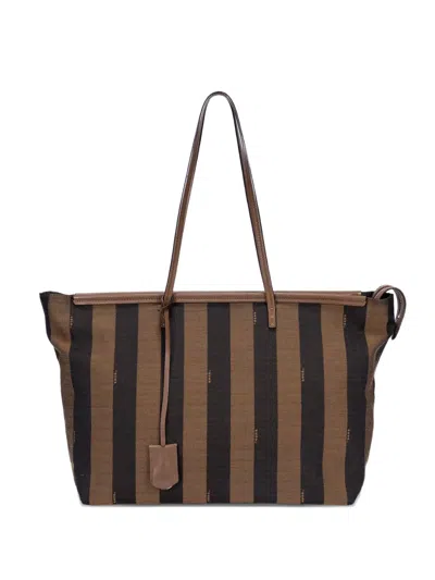 Pre-owned Fendi Requin Striped Tote Bag In Brown