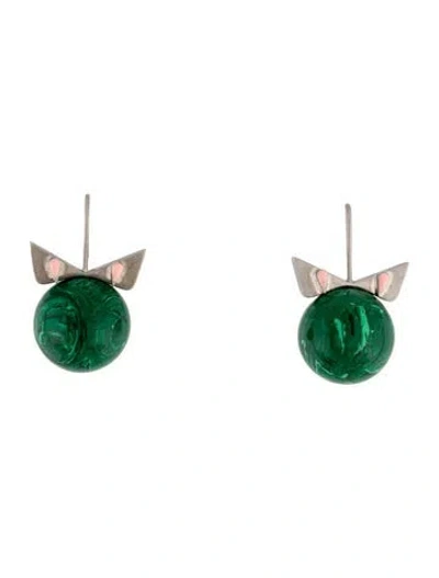 Pre-owned Fendi Resin & Enamel Wonder Drop Earrings In Green/pink