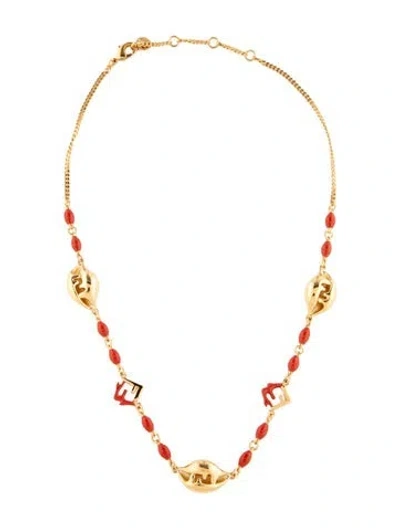 Pre-owned Fendi Resin Bead Collar Necklace, 17" In Red