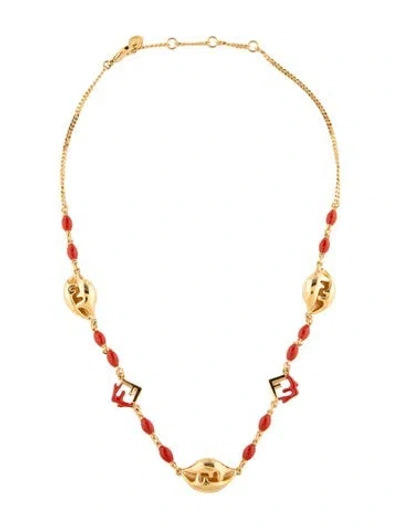 Pre-owned Fendi Resin Bead Collar Necklace, 17" In Red
