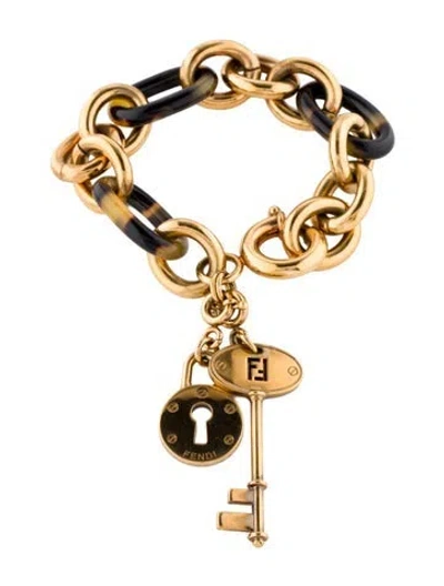 Pre-owned Fendi Resin Key & Lock Charm Bracelet, 6.75" In Multi