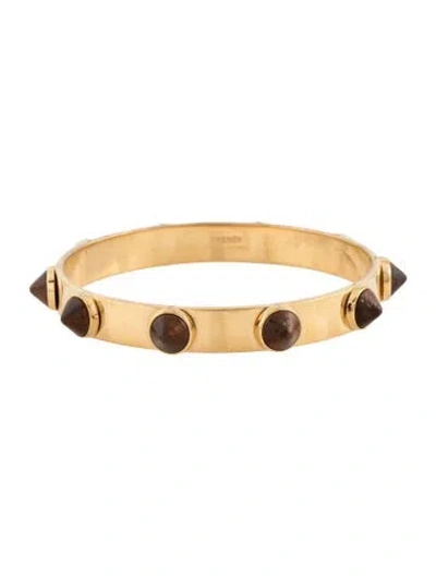 Pre-owned Fendi Resin Studded Bangle Bracelet, 8.25" In Brown