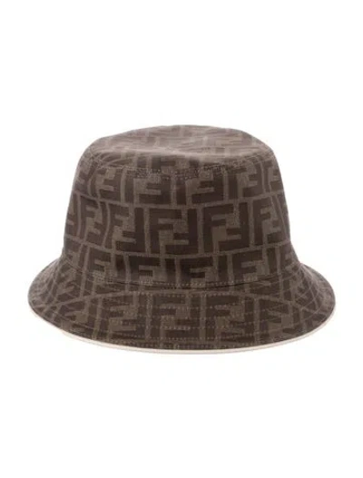Pre-owned Fendi Reversable Pattern Print Coated Canvas Bucket Hat In Brown