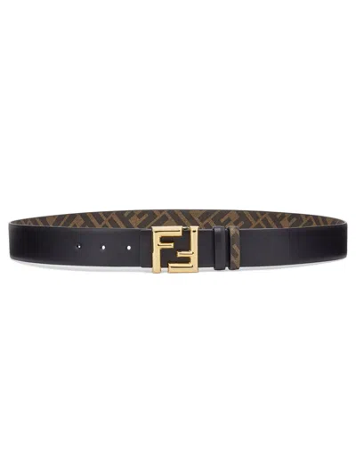 Fendi Reversible 3.5 Cm Cufflink Closure Leather Belt In Nero