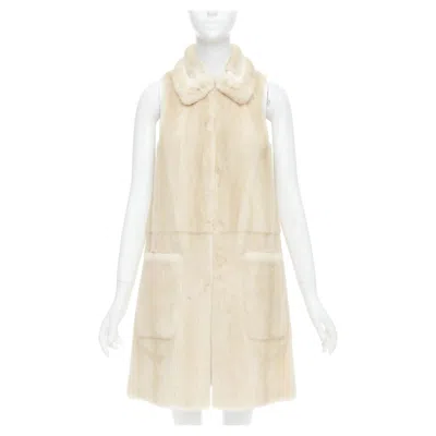 Pre-owned Fendi Reversible Beige Fur Champagne Gold Leather Metallic Vest Coat It36 Xxs In Brown