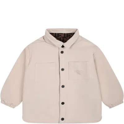 Fendi Reversible Beige Jacket For Baby Boy With Logo And Ff