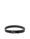 Fendi Ff Squared Leather And Ff Canvas Reversible Belt Accessories In Black
