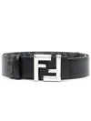 Fendi Cintura Reversibile Squared Ff In Pelle E Tela In Black