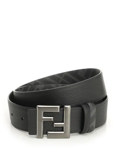 Fendi Reversible Belt Ff Buckle Silver Black/black Belts Black