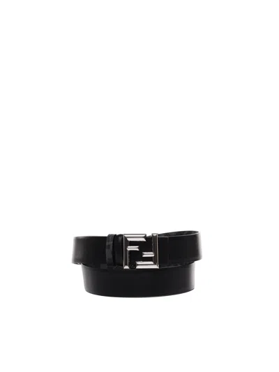 Fendi Reversible Belt In Calfskin In Black