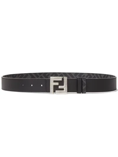 Fendi Reversible Belt With Squared Ff Buckle In Black