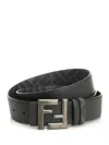Fendi Reversible Belt With Thin Squared Ff Buckle Belts Black In Black