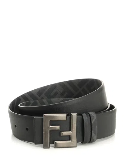 Fendi Reversible Belt With Thin Squared Ff Buckle Belts Black