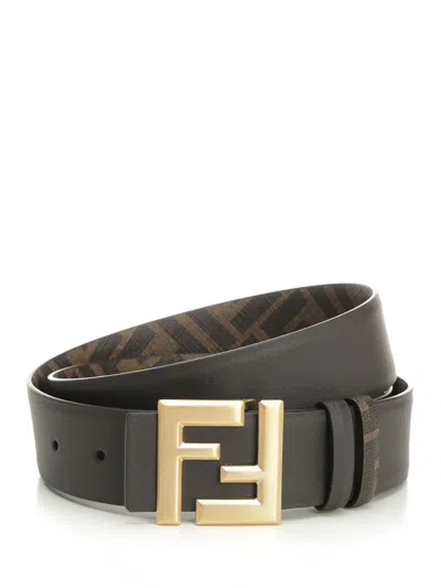 Fendi Reversible Belt With Thin Squared Ff Buckle Belts Brown