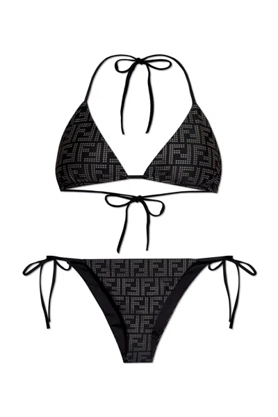 Fendi Logo-print Triangle Bikini In Black