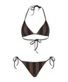 Fendi Women Brown Reversible Bikini With Adjustable Tie Closure And All-over Stripe Motif In Tech Fa In Brown