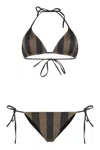 Fendi Women Brown Reversible Bikini With Adjustable Tie Closure And All-over Stripe Motif In Tech Fa In Multi