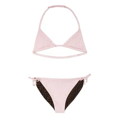 Fendi Kids' Reversible Bikini With Logos In Rosa
