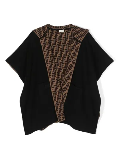 Fendi Kids' Reversible Black Cape With Ff Logo
