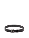 Fendi Ff Squared Leather And Ff Canvas Reversible Belt Accessories In Black