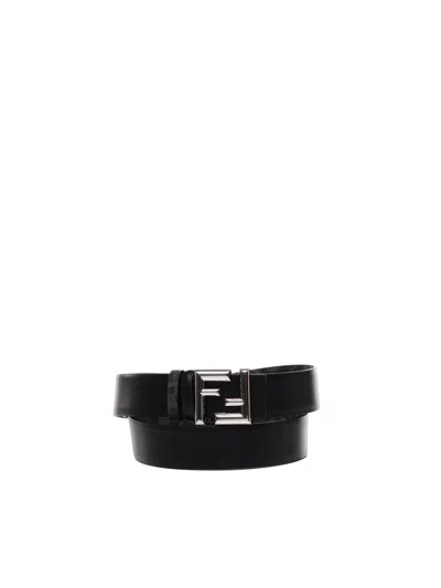 Fendi Reversible Calfskin Belt In Grey Black