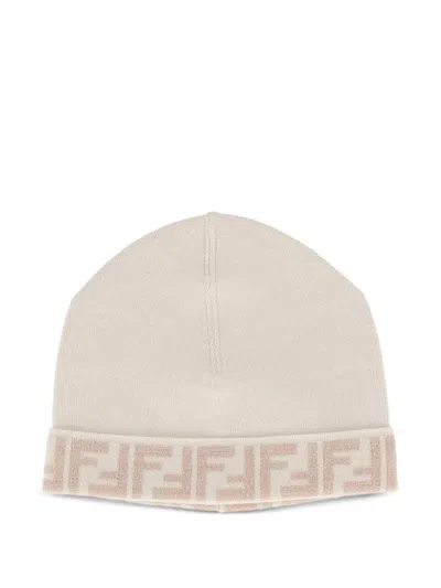 Fendi Kids' Reversible Ff Beanie In Nude & Neutrals