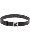 Fendi Men's Ff Squared Leather And Canvas Reversible Belt In Black