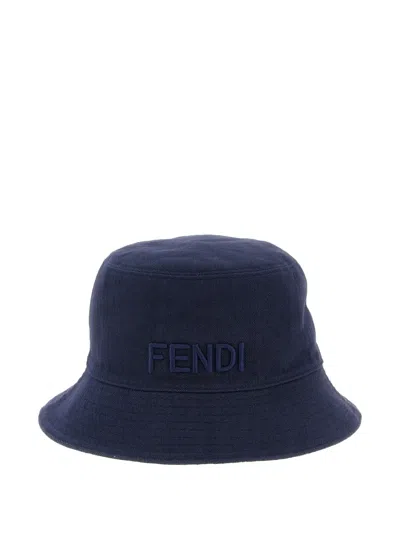 Fendi Reversible Bucket Hat Wide Brim Design In Blue