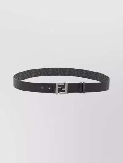Fendi Reversible Monogram Canvas And Leather Belt In Gray