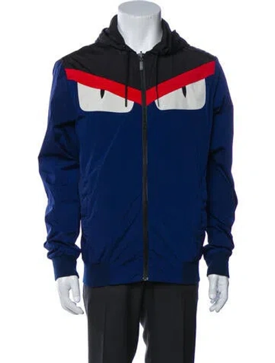 Pre-owned Fendi Reversible Monsters Motif Windbreaker In Blue