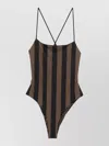 Fendi Reversible One Piece Swimsuit Striped Cross Back In Brown