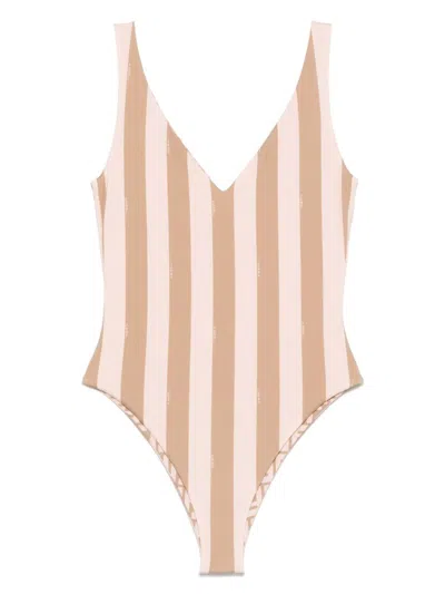 FENDI FENDI REVERSIBLE ONE-PIECE SWIMSUIT WITH V-NECKLINE AND PEQUIN STRIPES