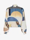 Fendi Blue Silk Reversible Bomber Jacket With Patchwork Print