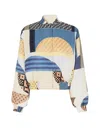 Fendi Blue Silk Reversible Bomber Jacket With Patchwork Print