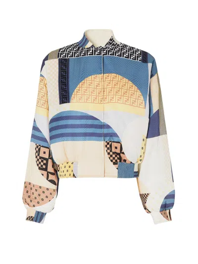 Fendi Reversible Patchwork Silk Bomber In Gold