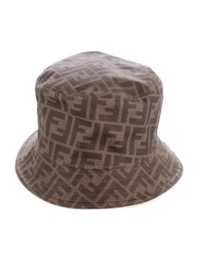 Pre-owned Fendi Reversible Pattern Print Coated Canvas Bucket Hat In Brown