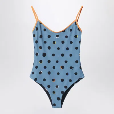 Fendi Reversible Polka Dot One-piece Swimsuit Women In Blue