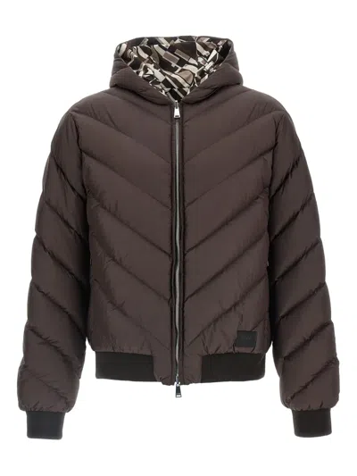 Fendi Reversible Down Jacket Puffer Jackets Beige In Brown