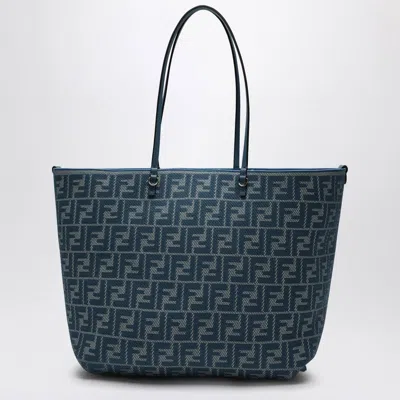 Fendi Reversible Roll Large Shopper In Blue Striped Fabric Women