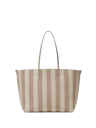 Fendi Reversible Roll Large Shopper In Dove-grey Striped Fabric