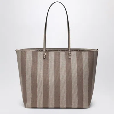 Fendi Reversible Roll Large Shopper In Dove-grey Striped Fabric Women