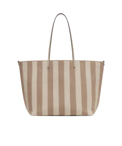 Fendi Reversible Shopper In Pequin Striped And Dove Grey Ff Fabric In Dove-grey