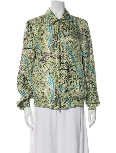 Pre-owned Fendi Reversible Silk Bomber Jacket In Green