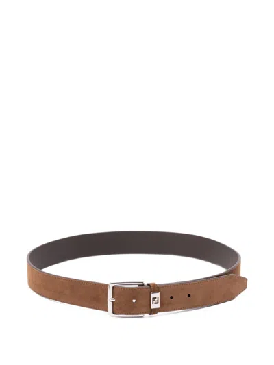 Fendi Reversible Suede Leather Belt In Brown