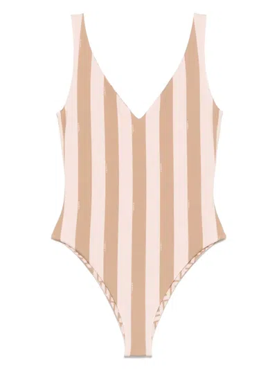 Fendi Women's Striped Swimsuit In Neutral