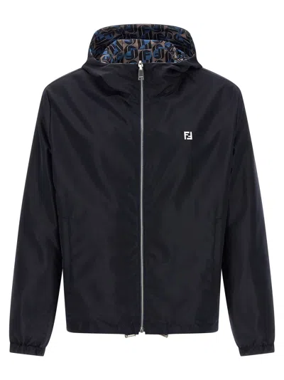 Fendi Reversible Technical Fabric Windbreaker In Black
