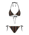 Fendi Women Brown And Black Reversible Bikini In Lycra Woman In Green