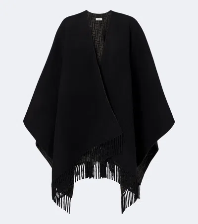 Fendi Reversible Wool And Cashmere Poncho In Black