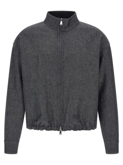 Fendi Reversible Wool Blouson In Gray